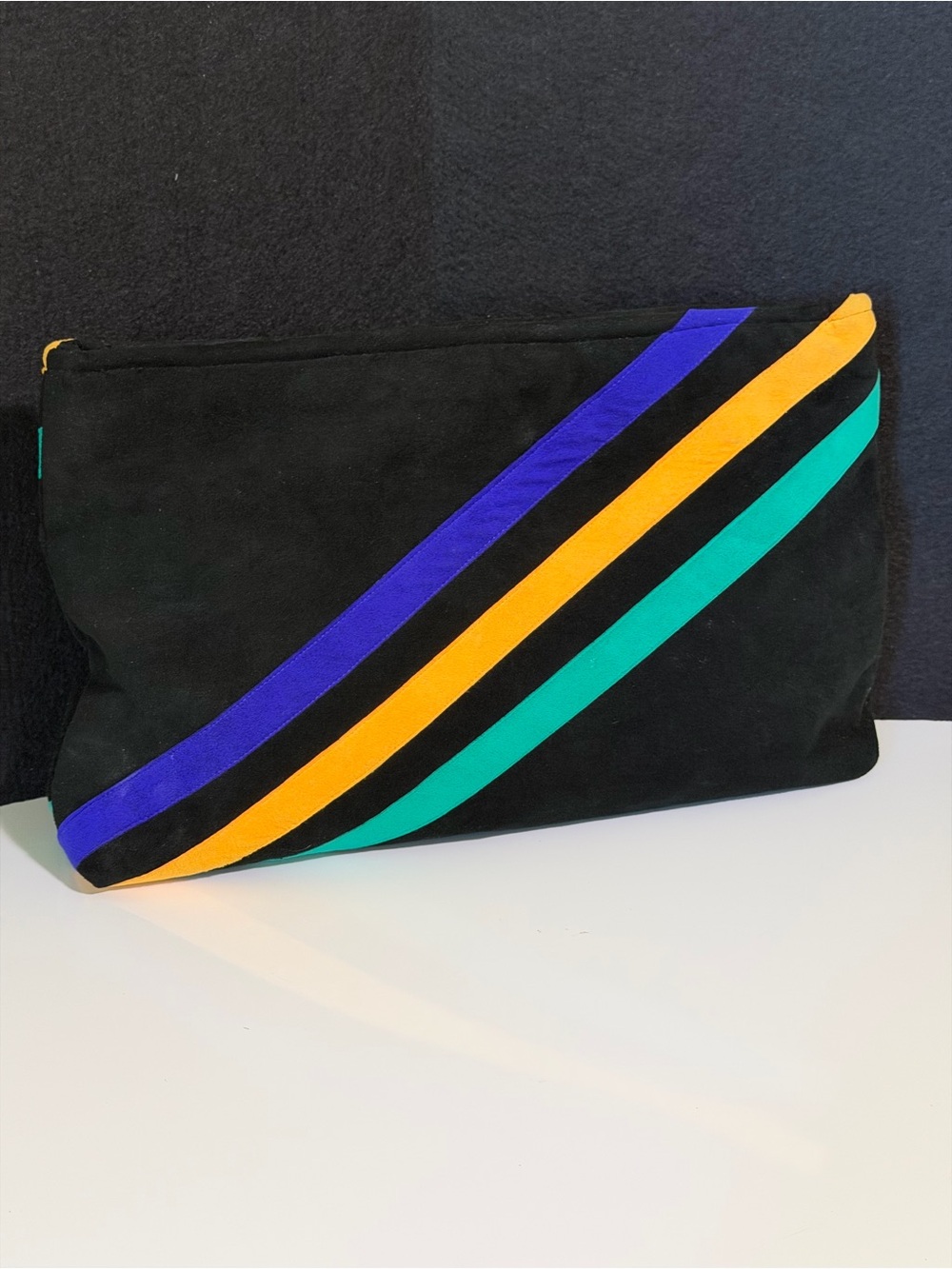 Black Suede Side Hinge Clutch - Vintage